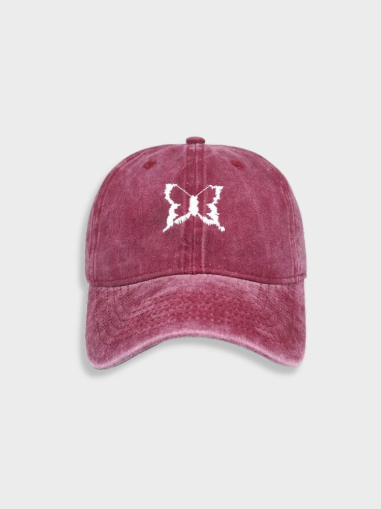 MAROON BASEBALL CAP WITH BUTTERFLY - STYLISH SUN PROTECTION BUTTERFLY CAP