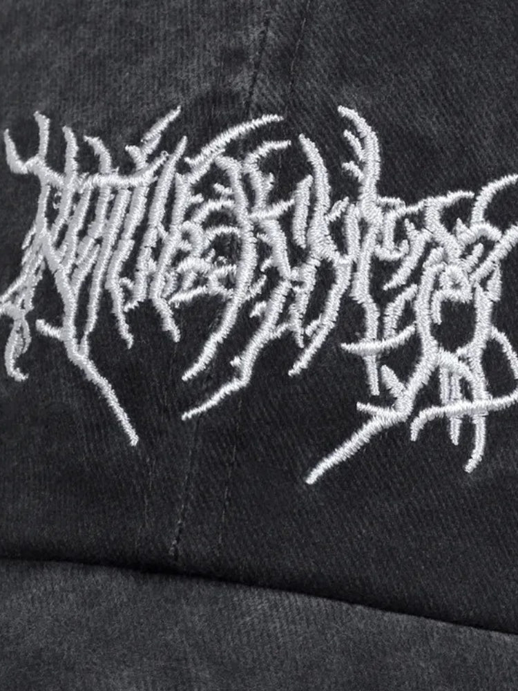 MAROON BASEBALL CAP WITH WHITE DESIGN DENIM GOTH CAP