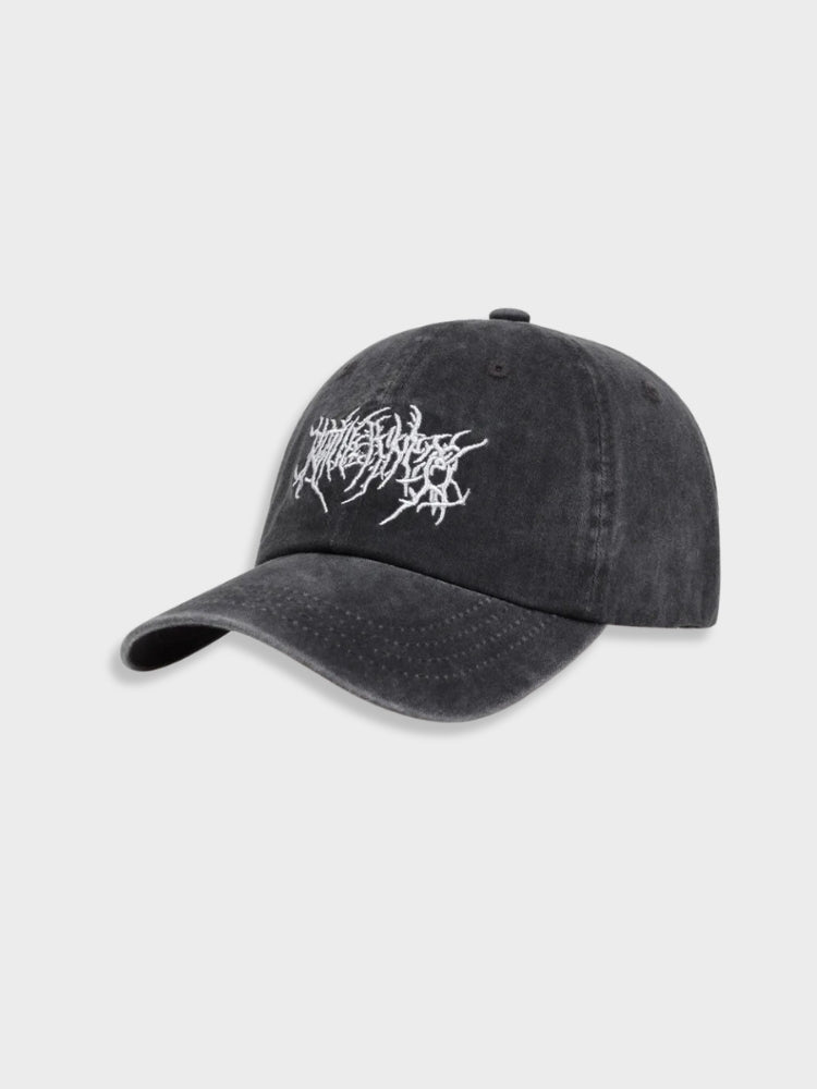 MAROON BASEBALL CAP WITH WHITE DESIGN DENIM GOTH CAP