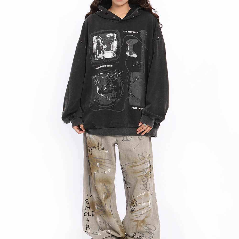 MAROON GRAPHIC HOODIE GIRL AESTHETIC OVERSIZED BUST APPROXIMATELY