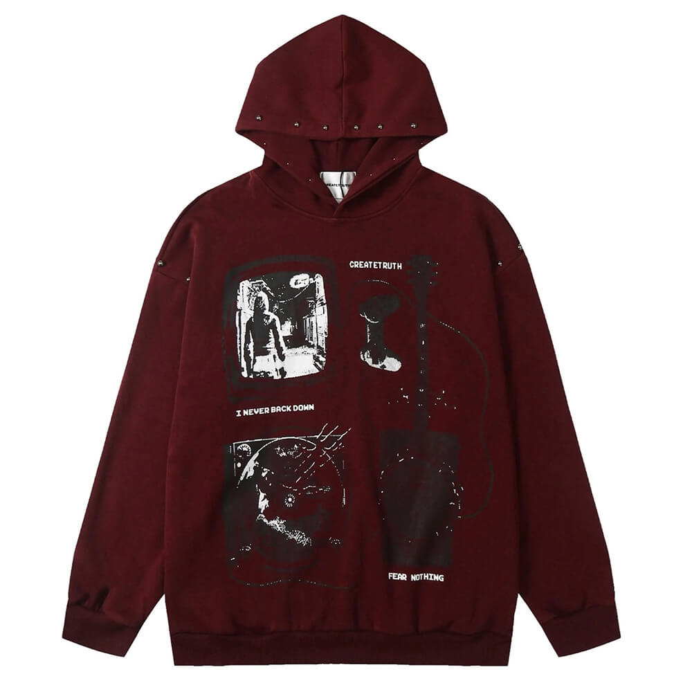 MAROON GRAPHIC HOODIE GIRL AESTHETIC OVERSIZED BUST APPROXIMATELY