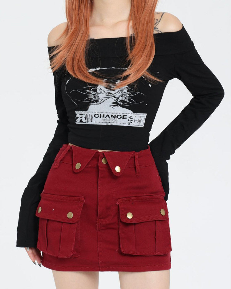 MAROON MINI CARGO SKIRT WITH ZIPPER FOR WOMEN