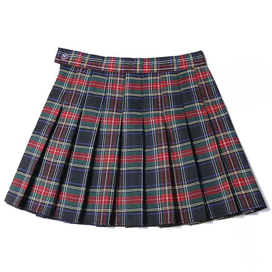 MAROON PLAID PLEATED SKIRT FOR WOMEN