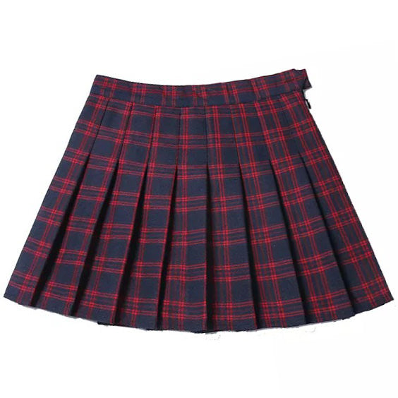 MAROON PLAID PLEATED SKIRT FOR WOMEN
