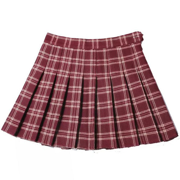 MAROON PLAID PLEATED SKIRT FOR WOMEN