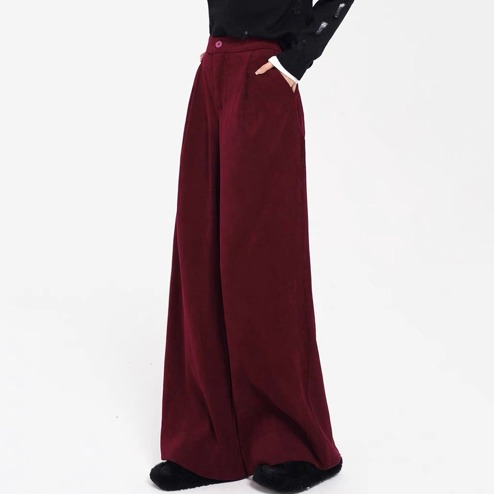 MAROON WIDE-LEG TROUSERS FOR WOMEN