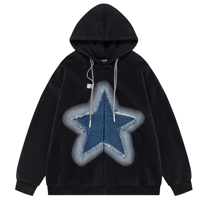 MAROON ZIP-UP HOODIE WITH STAR DESIGN FOR MEN OR WOMEN