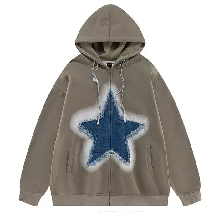 MAROON ZIP-UP HOODIE WITH STAR DESIGN FOR MEN OR WOMEN