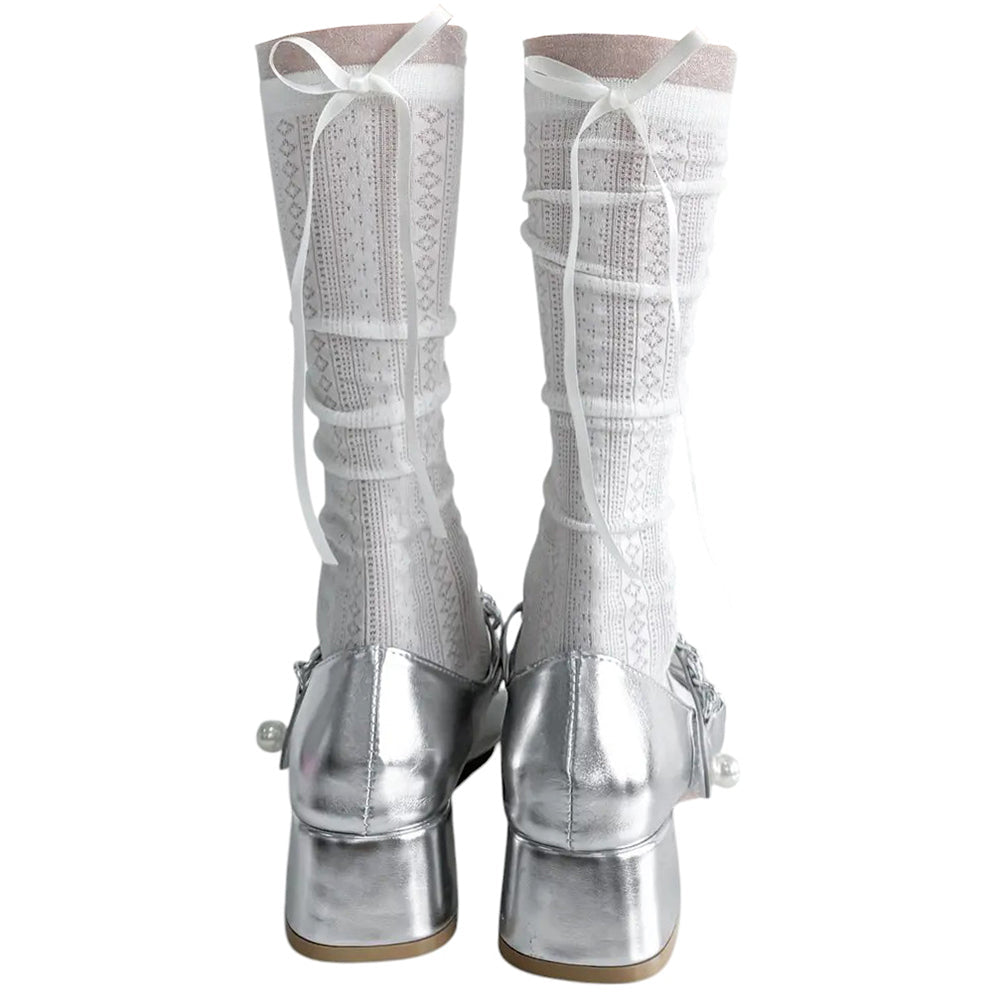 MARY JANE SHOES WITH ROMANCE KNEE-HIGH SOCKS COQUETTE GIRL RIBBON