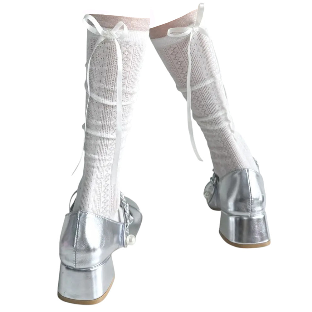 MARY JANE SHOES WITH ROMANCE KNEE-HIGH SOCKS COQUETTE GIRL RIBBON