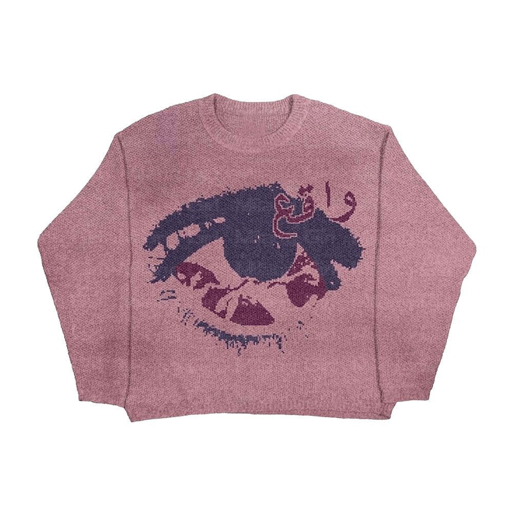 MAUVE KNIT VIZION SWEATER WITH EYE GRAPHIC - STYLISH FIT