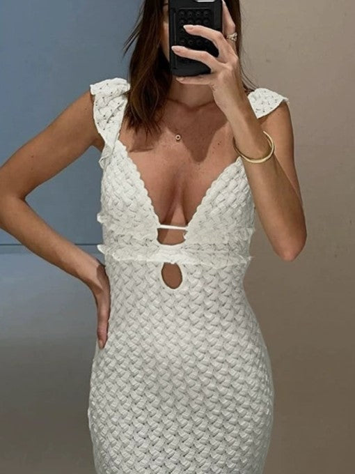 MAXI DRESS - ALLURING WHITE TEXTURED MAXI FOR ELEGANT OCCASIONS