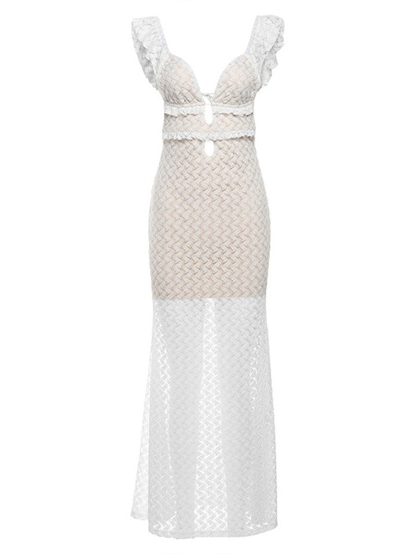 MAXI DRESS - ALLURING WHITE TEXTURED MAXI FOR ELEGANT OCCASIONS