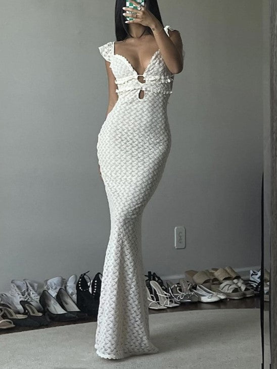 MAXI DRESS - ALLURING WHITE TEXTURED MAXI FOR ELEGANT OCCASIONS