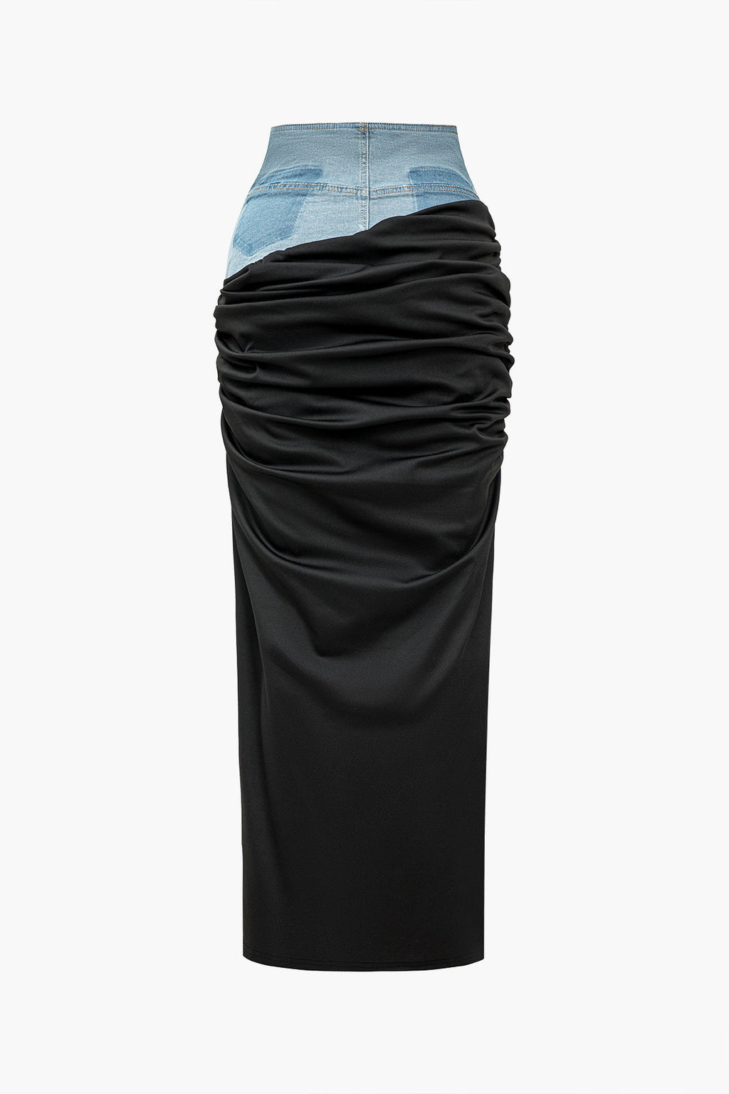 MAXI SKIRT BLACK DENIM PATCHWORK SKIRT WITH COLOR BLOCK DESIGN