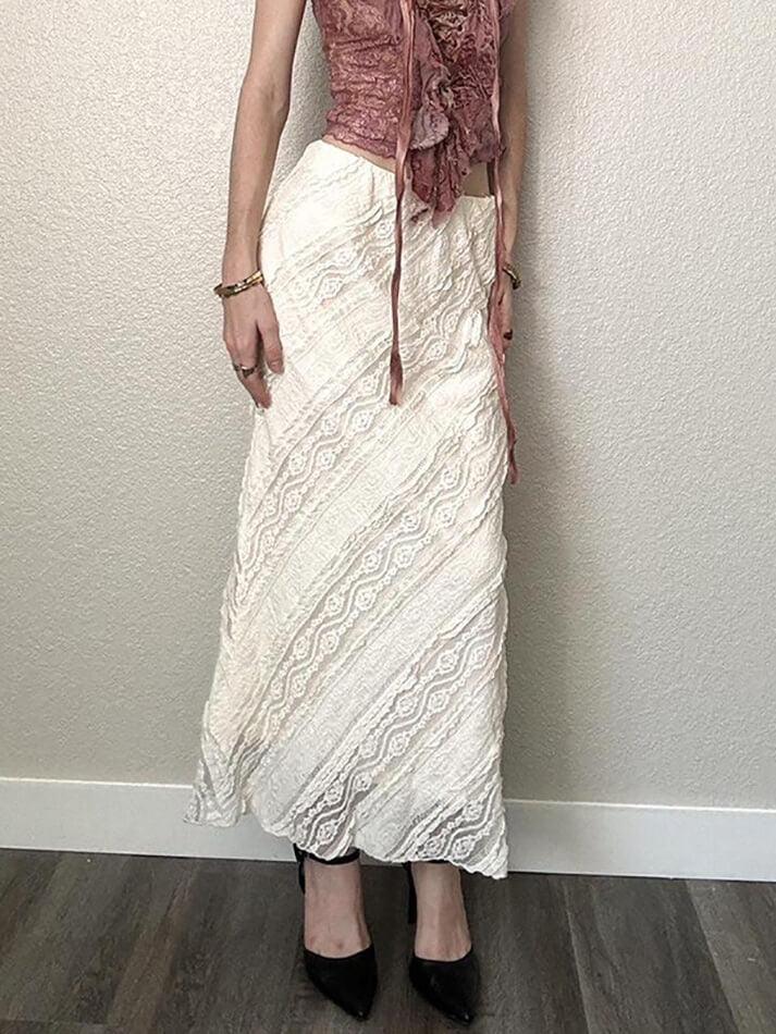 MAXI SKIRT WHITE TEXTURED SLIM FIT CASUAL