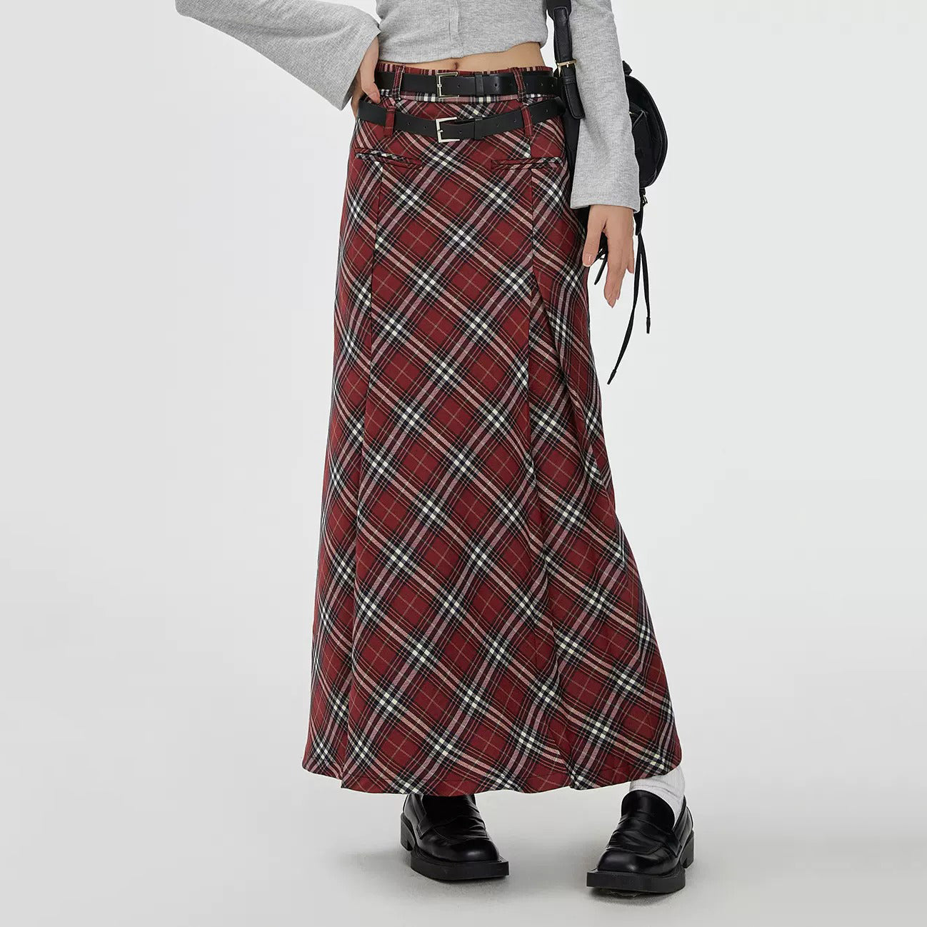 MAXI SKIRT WITH BELT - VINTAGE LONDON BRIDGE CHECKED DESIGN