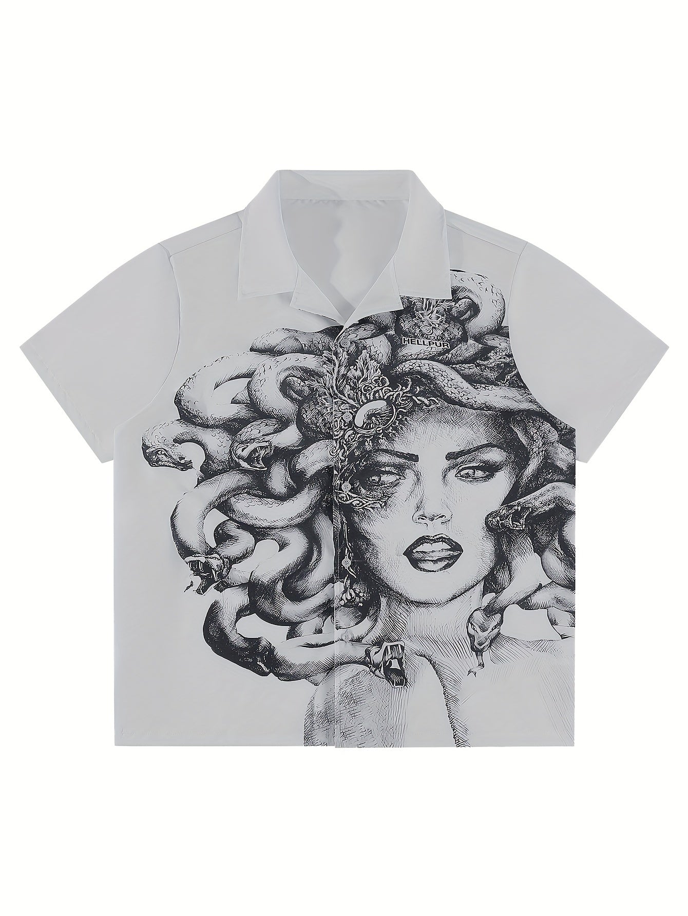 MEDUSA-PRINTED SHORT SLEEVE BUTTON-UP SHIRT FOR SUMMER WEAR
