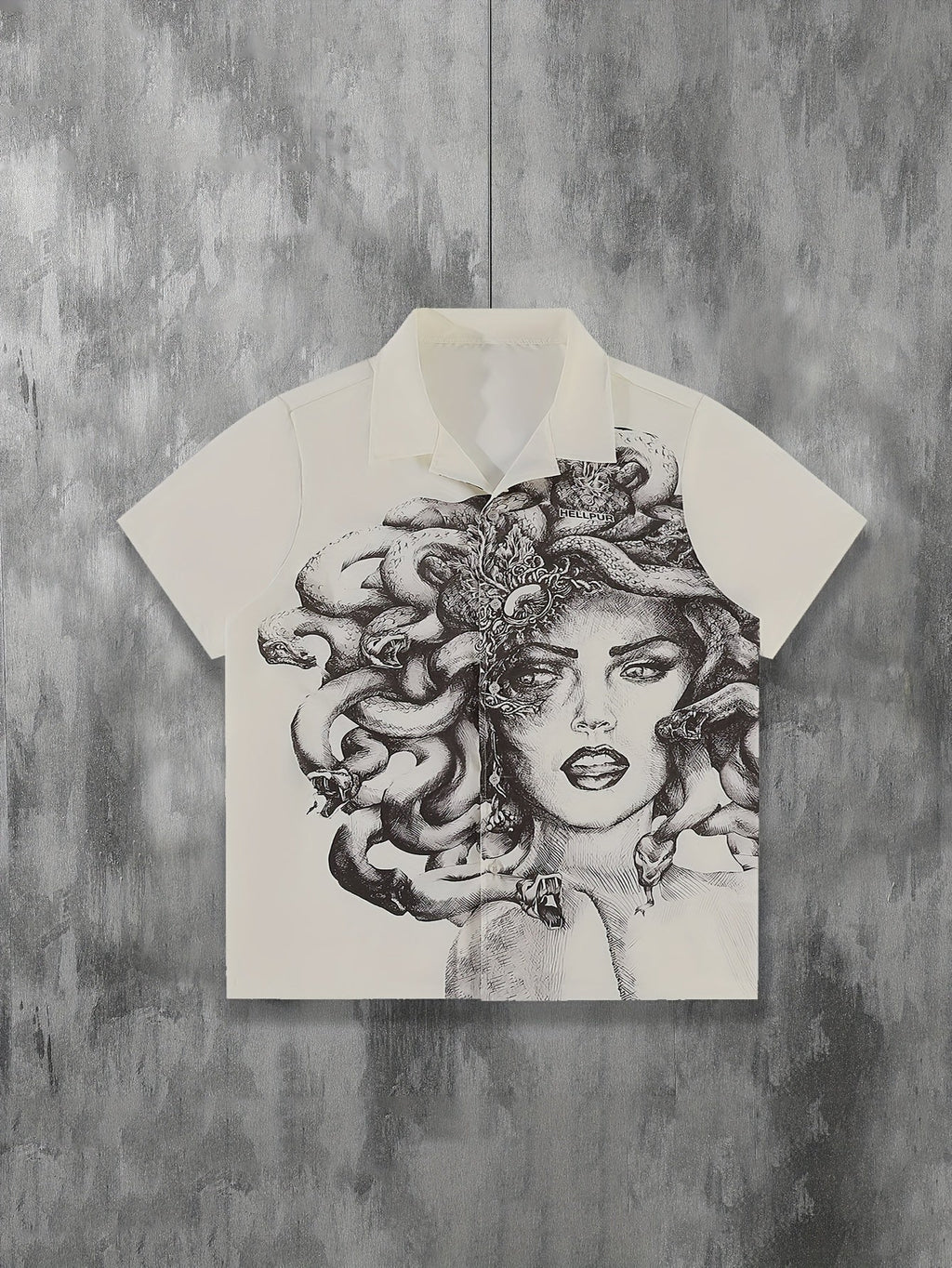 MEDUSA-PRINTED SHORT SLEEVE BUTTON-UP SHIRT FOR SUMMER WEAR