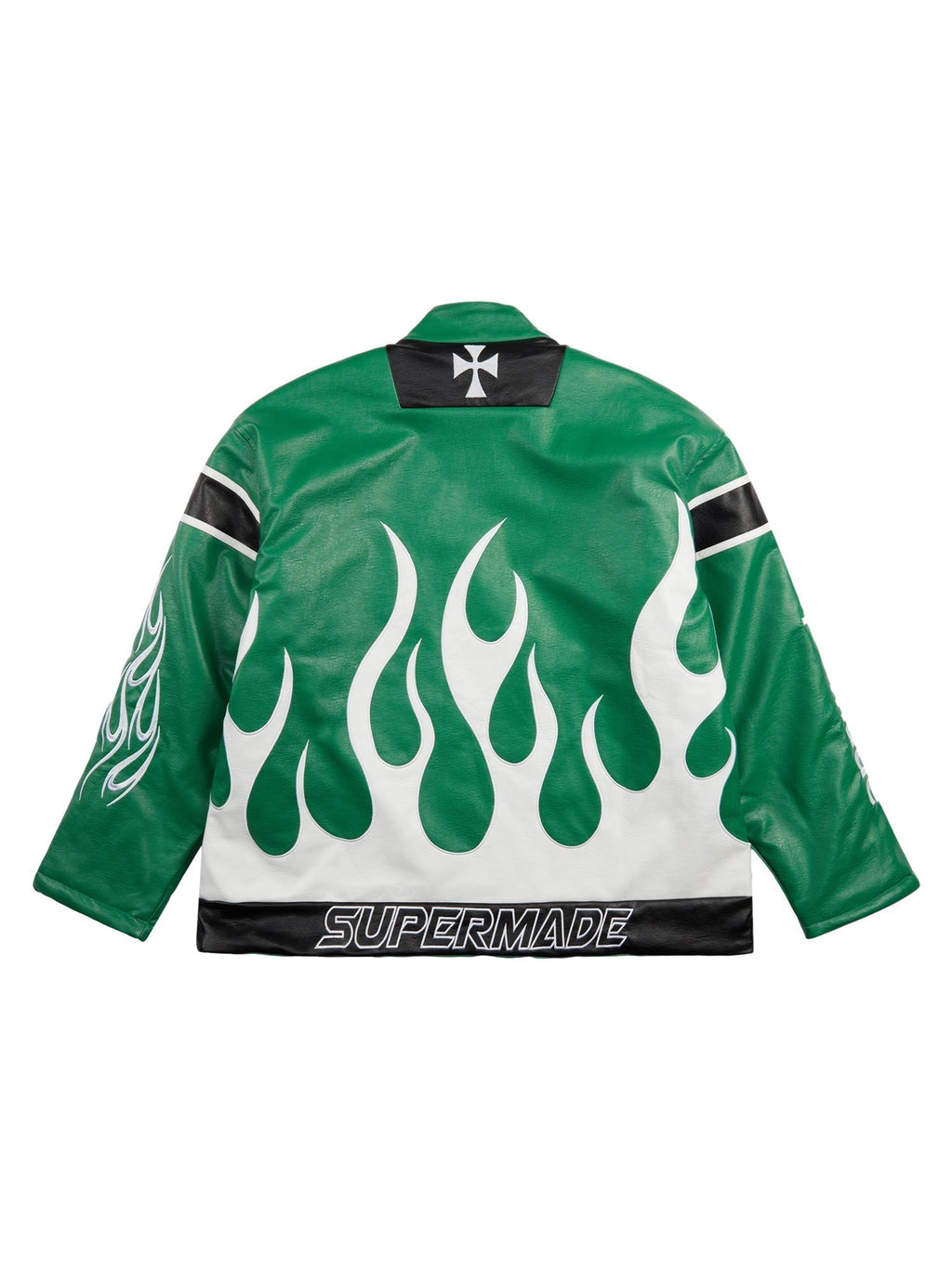 MEN'S GREEN LEATHER JACKET WITH LONG SLEEVE AND STAND COLLAR, TRENDY CASUAL