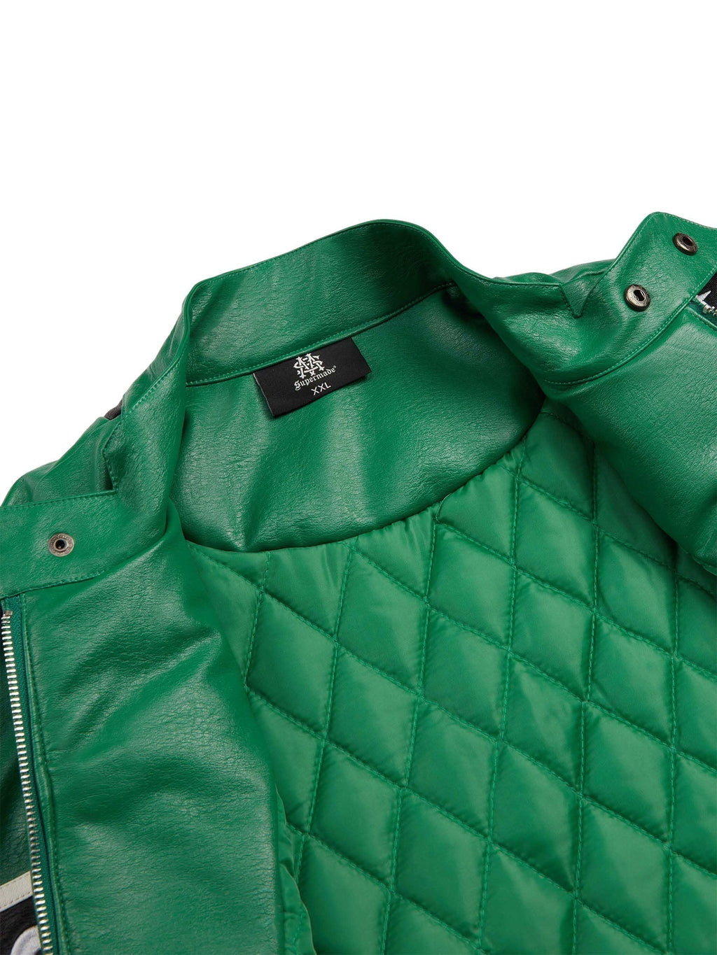 MEN'S GREEN LEATHER JACKET WITH LONG SLEEVE AND STAND COLLAR, TRENDY CASUAL