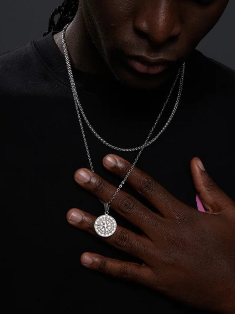 MEN'S JEWELRY SET WITH COMPASS NECKLACE AND MONEY COMPASS
