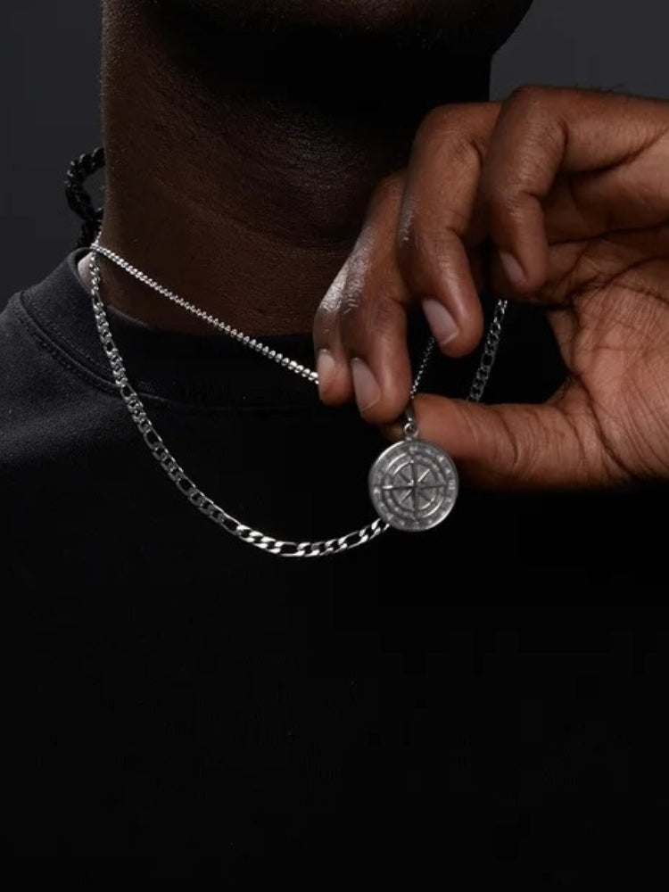 MEN'S JEWELRY SET WITH COMPASS NECKLACE AND MONEY COMPASS