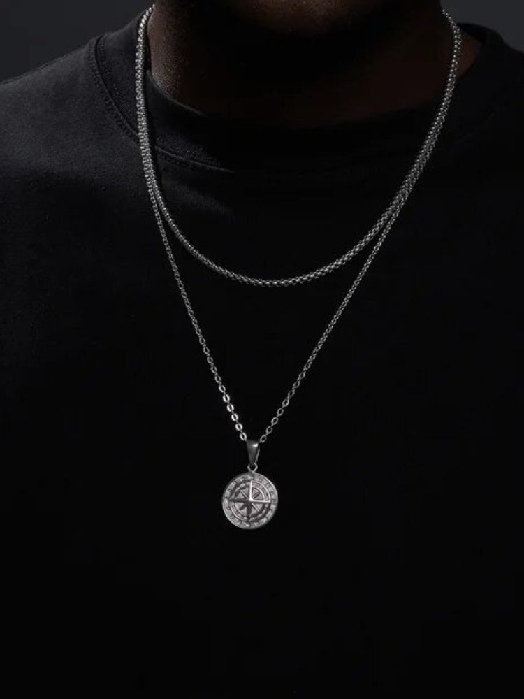 MEN'S JEWELRY SET WITH COMPASS NECKLACE AND MONEY COMPASS
