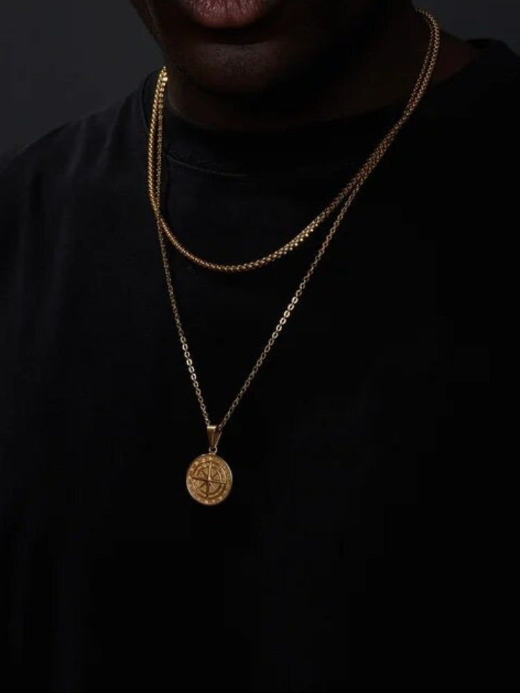 MEN'S JEWELRY SET WITH COMPASS NECKLACE AND MONEY COMPASS