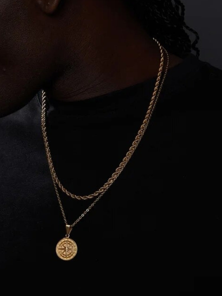 MEN'S JEWELRY SET WITH COMPASS NECKLACE AND MONEY COMPASS