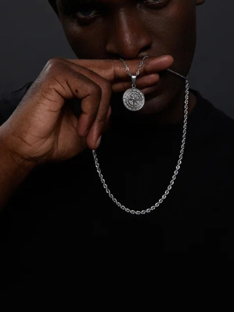 MEN'S JEWELRY SET WITH COMPASS NECKLACE AND MONEY COMPASS