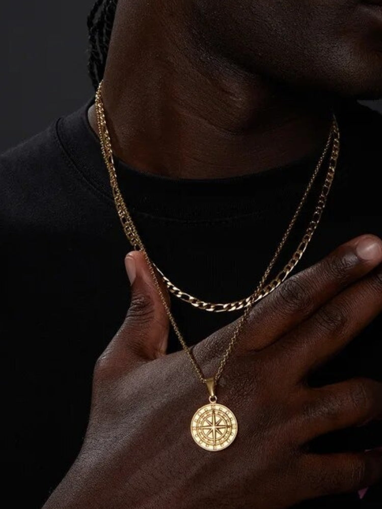 MEN'S JEWELRY SET WITH COMPASS NECKLACE AND MONEY COMPASS