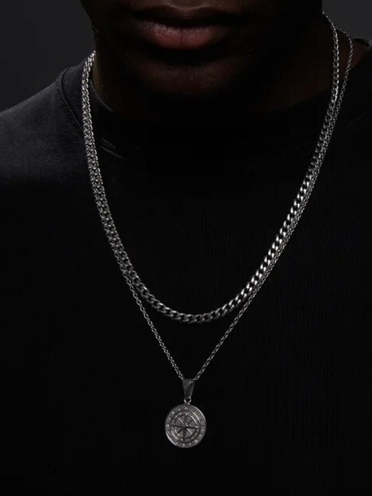 MEN'S JEWELRY SET WITH COMPASS NECKLACE AND MONEY COMPASS