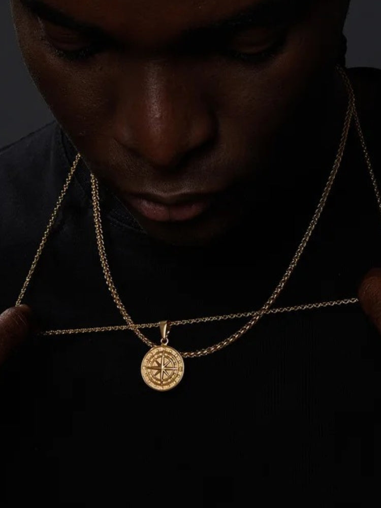 MEN'S JEWELRY SET WITH COMPASS NECKLACE AND MONEY COMPASS