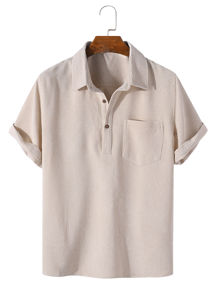 MEN’S SHORT SET - BEIGE CORDUROY SHIRT AND WHITE SHORTS
