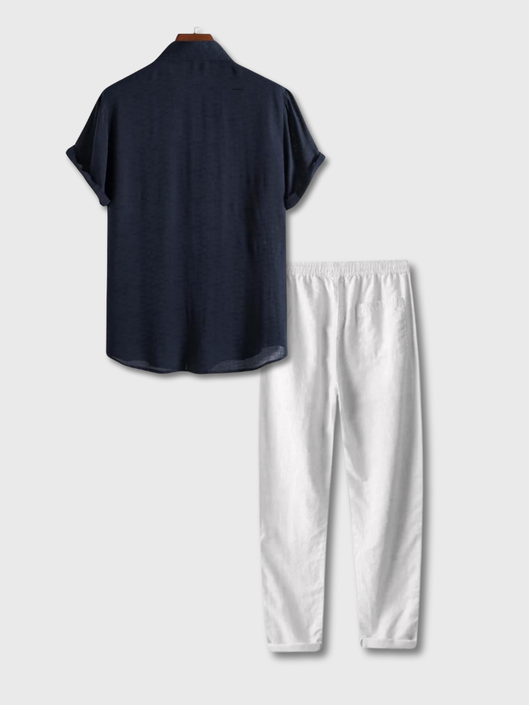 SHIRT AND WHITE PANTS SET