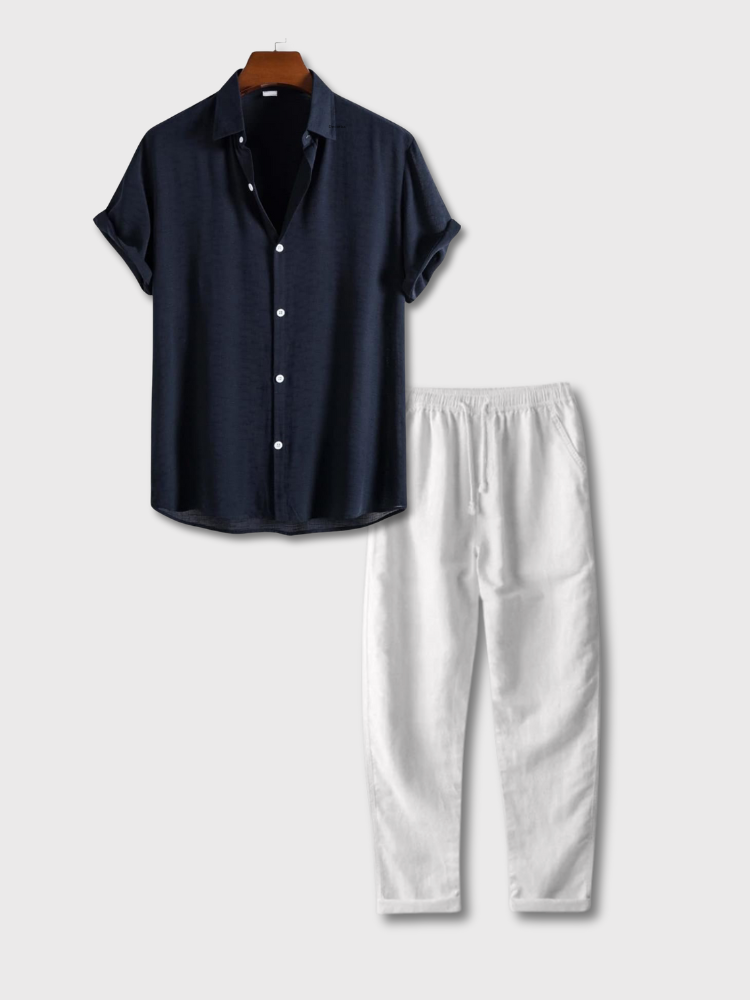 SHIRT AND WHITE PANTS SET