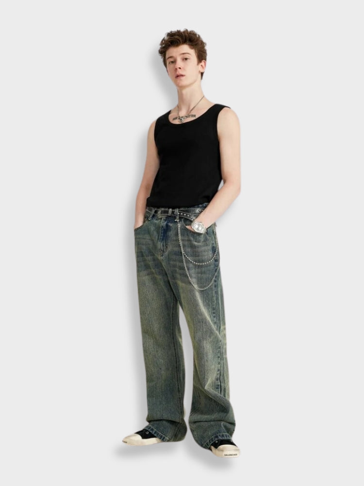 MEN'S VINTAGE TANK TOP AND BAGGY JEANS SET FOR EFFORTLESS STYLE