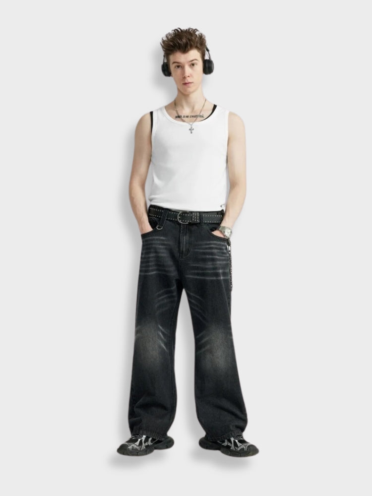 MEN'S VINTAGE TANK TOP AND BAGGY JEANS SET FOR EFFORTLESS STYLE