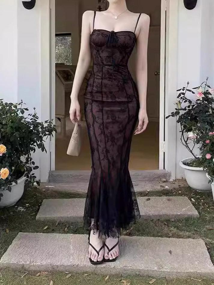 MERMAID MAXI DRESS - WHITE LACE SLIM FIT CASUAL VINTAGE STYLE