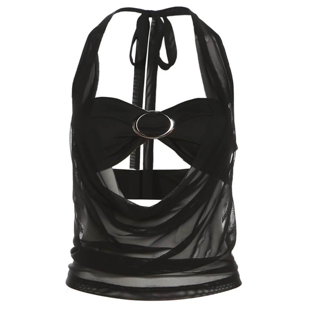 MESH HALTER CROP: ONYX SHEER HALTER