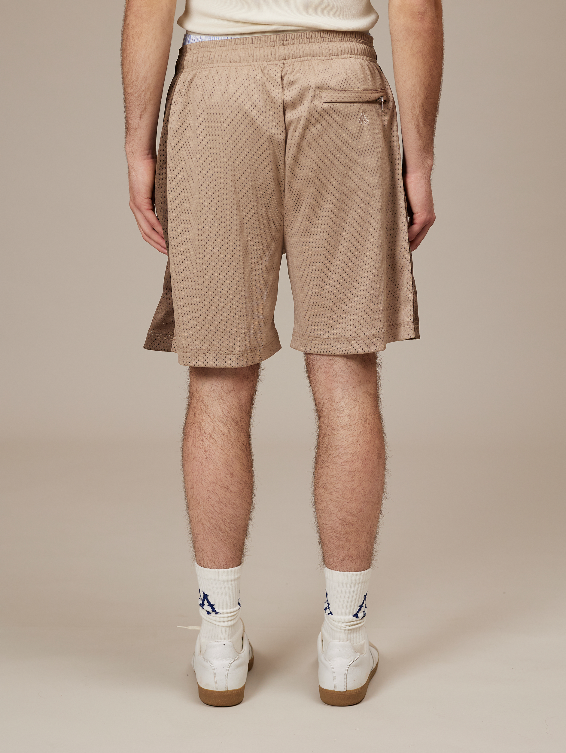 MESH SHORTS TAN AND BROWN LIGHT BROWN STRIPE LUXURY STREETWEAR