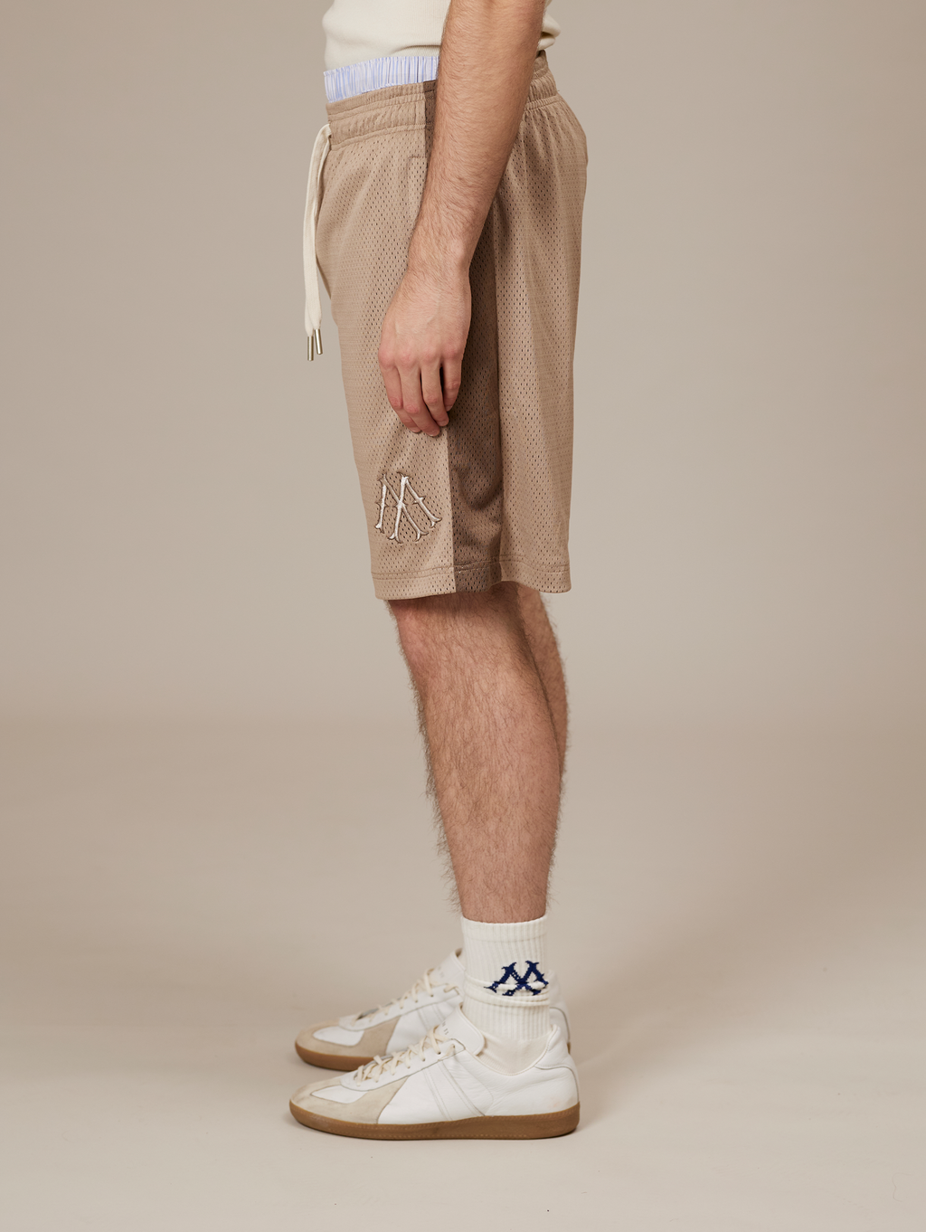 MESH SHORTS TAN AND BROWN LIGHT BROWN STRIPE LUXURY STREETWEAR