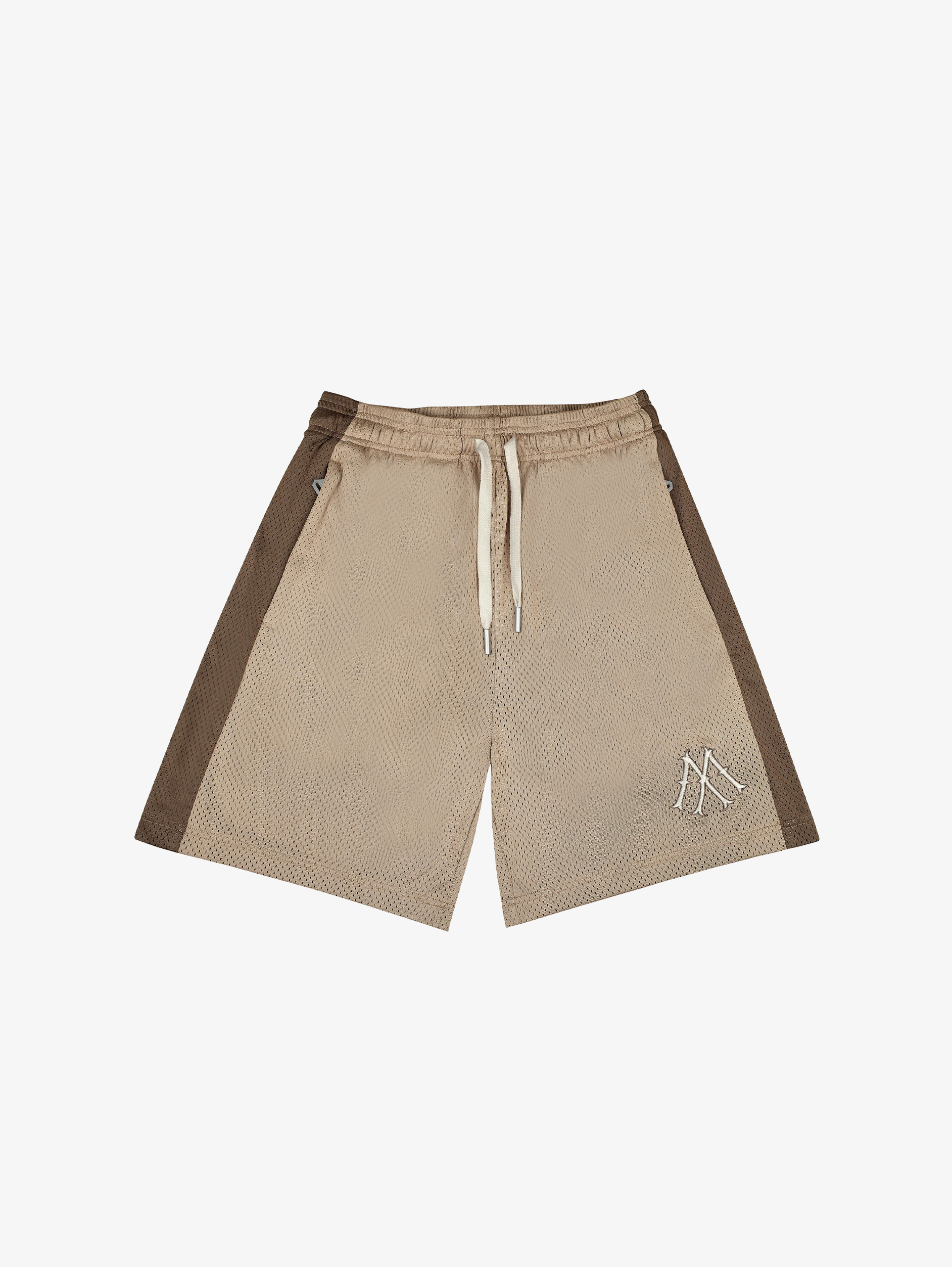 MESH SHORTS TAN AND BROWN LIGHT BROWN STRIPE LUXURY STREETWEAR