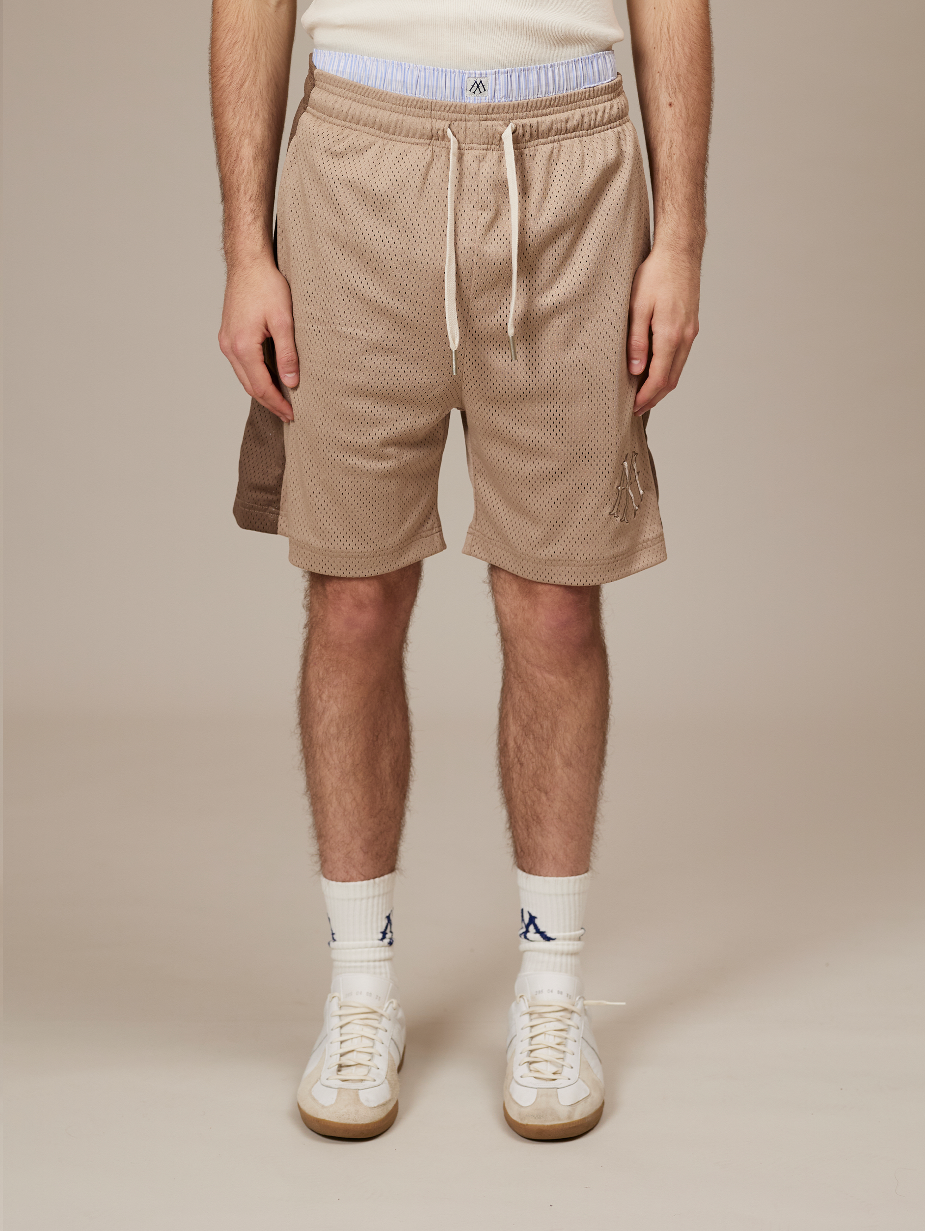 MESH SHORTS TAN AND BROWN LIGHT BROWN STRIPE LUXURY STREETWEAR