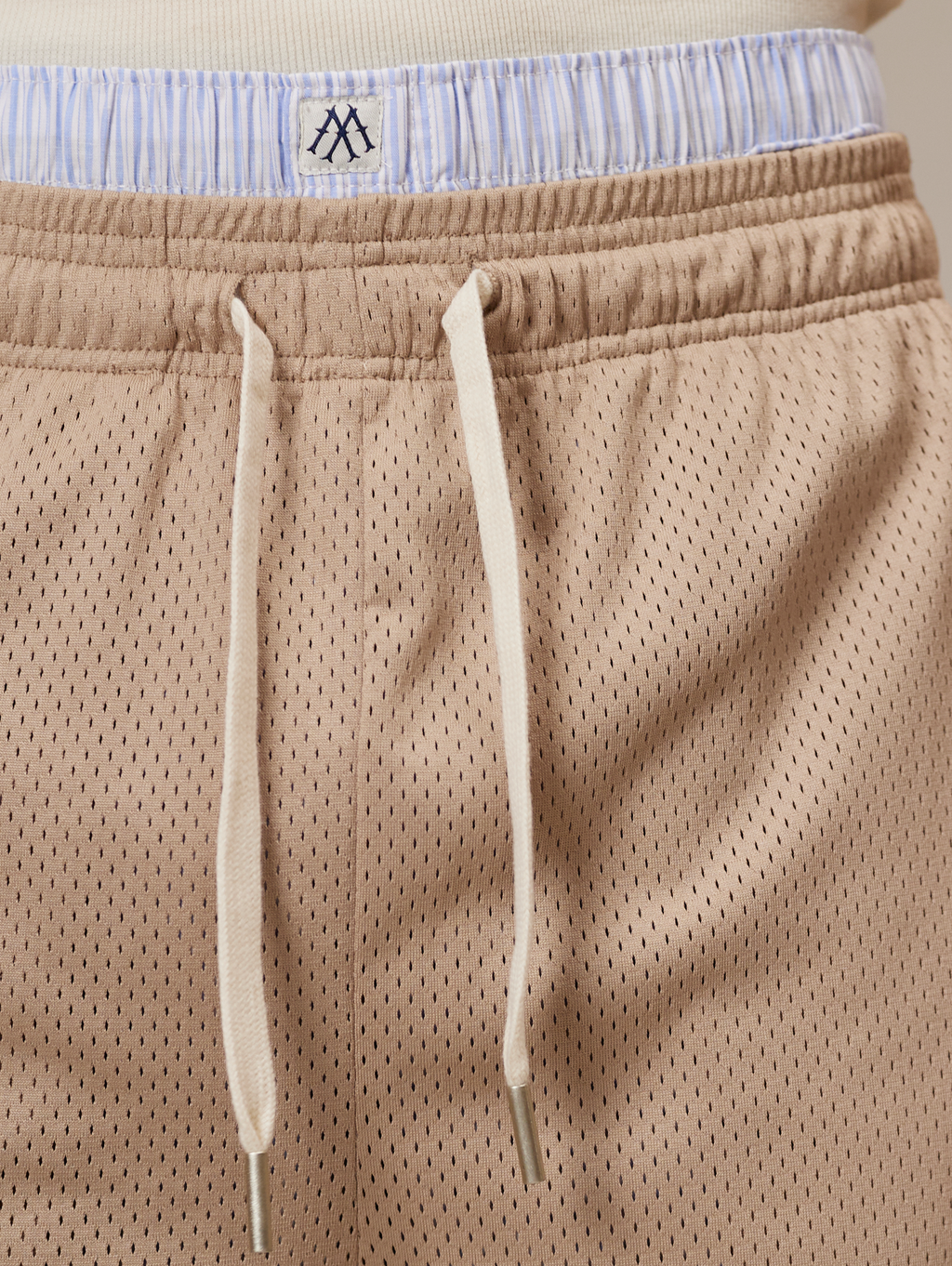 MESH SHORTS TAN AND BROWN LIGHT BROWN STRIPE LUXURY STREETWEAR