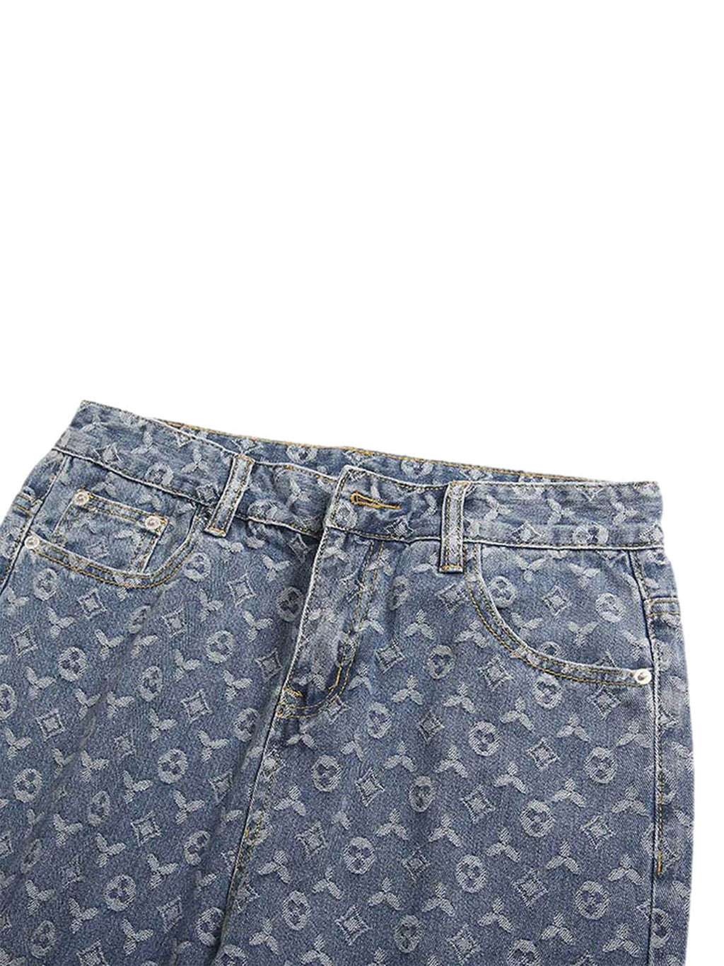 MID WAIST BLUE PATTERNED DENIM JEANS FOR HIP HOP STYLE