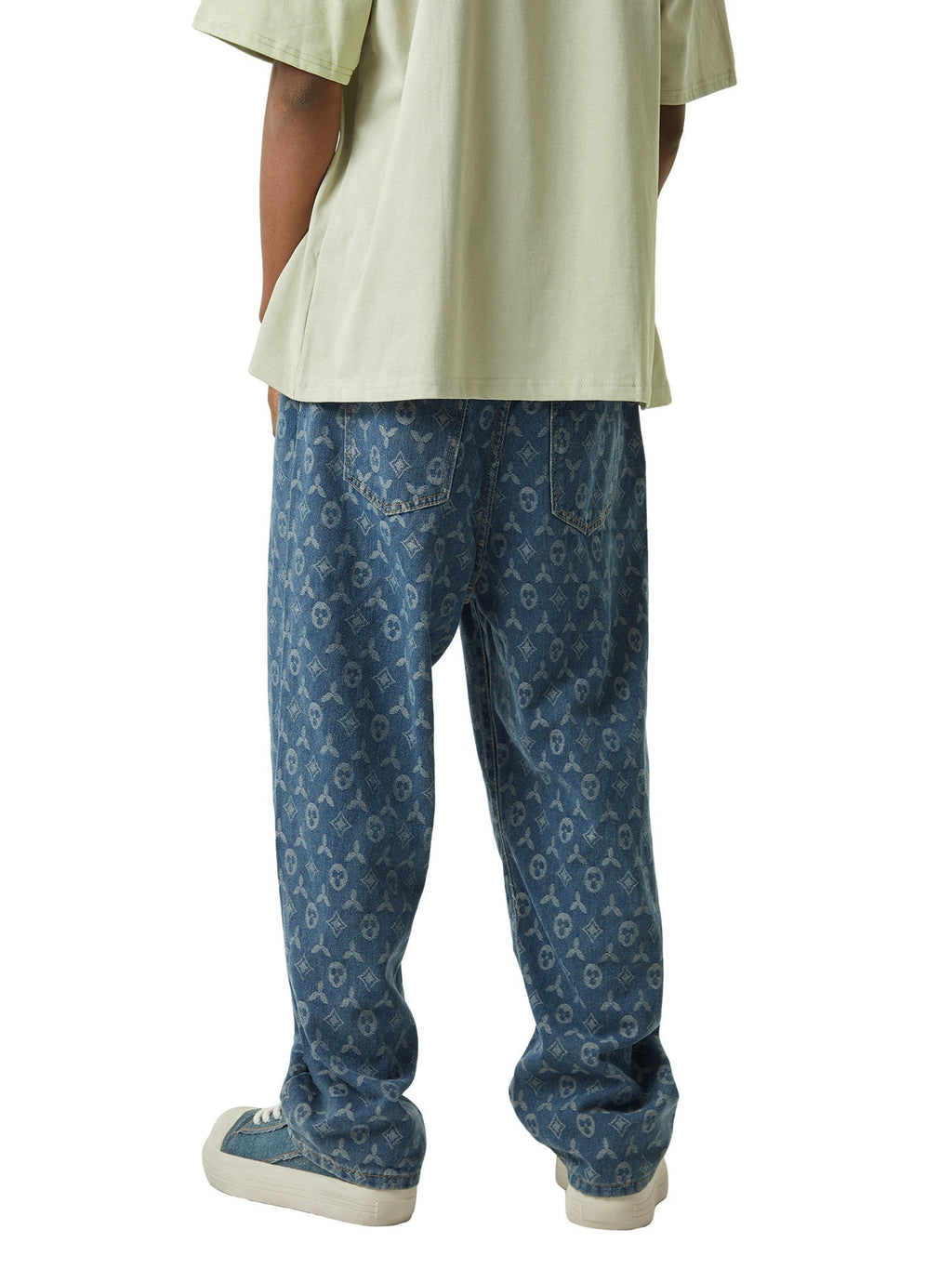 MID WAIST BLUE PATTERNED DENIM JEANS FOR HIP HOP STYLE