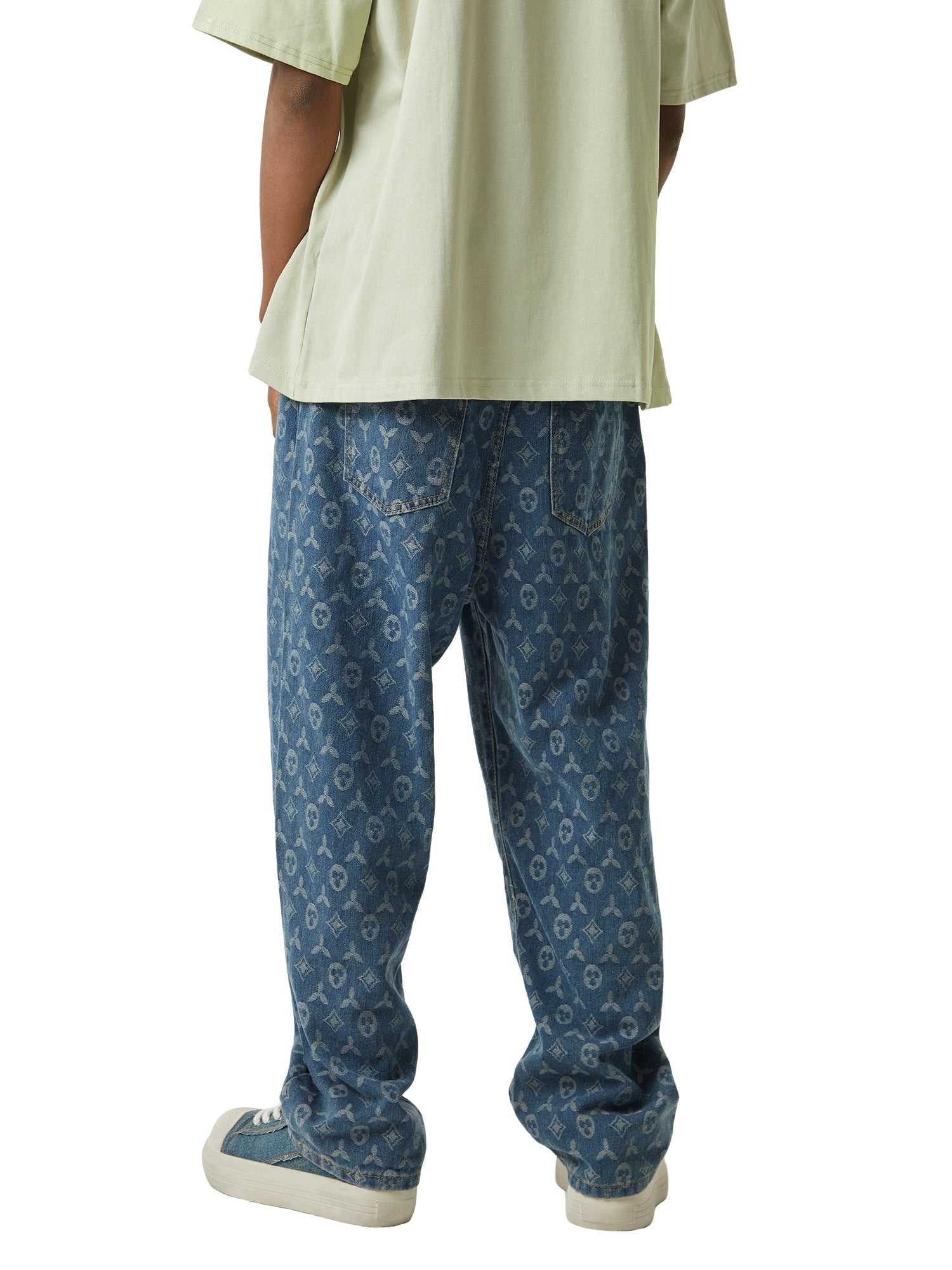 MID WAIST BLUE PATTERNED DENIM JEANS FOR HIP HOP STYLE