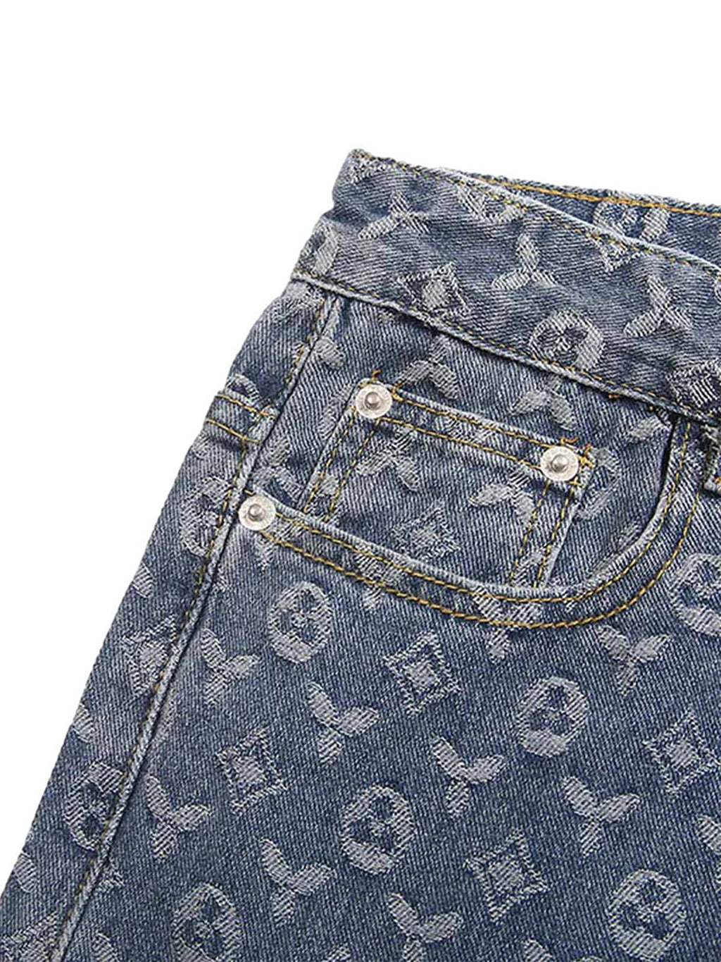 MID WAIST BLUE PATTERNED DENIM JEANS FOR HIP HOP STYLE